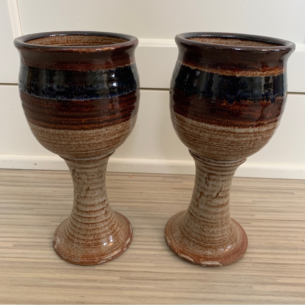 Two Hand Thrown Chalices/ Wine Goblets